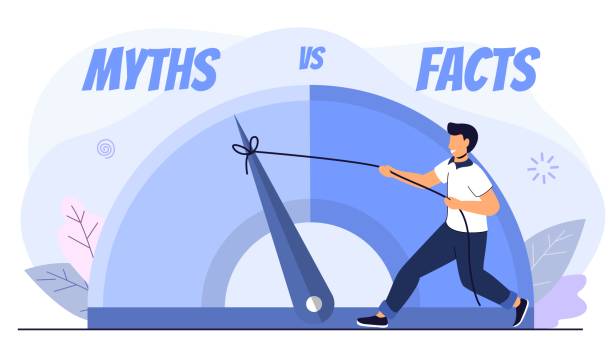 Myths vs facts Vector illustration on white background Thin line speech bubbles with facts and myths Speech bubble icons Concept of thorough fact-checking or easy compare evidence Flat cartoon style
