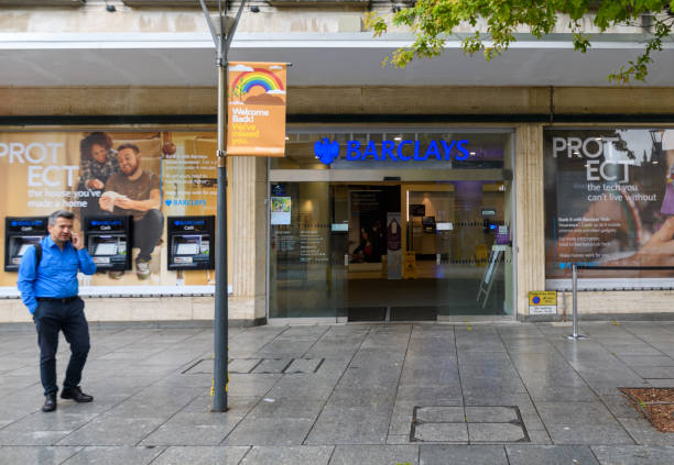 Exeter, United Kingdom - August 19 2020: The frontage of Barclays Bank on Bedford Street
